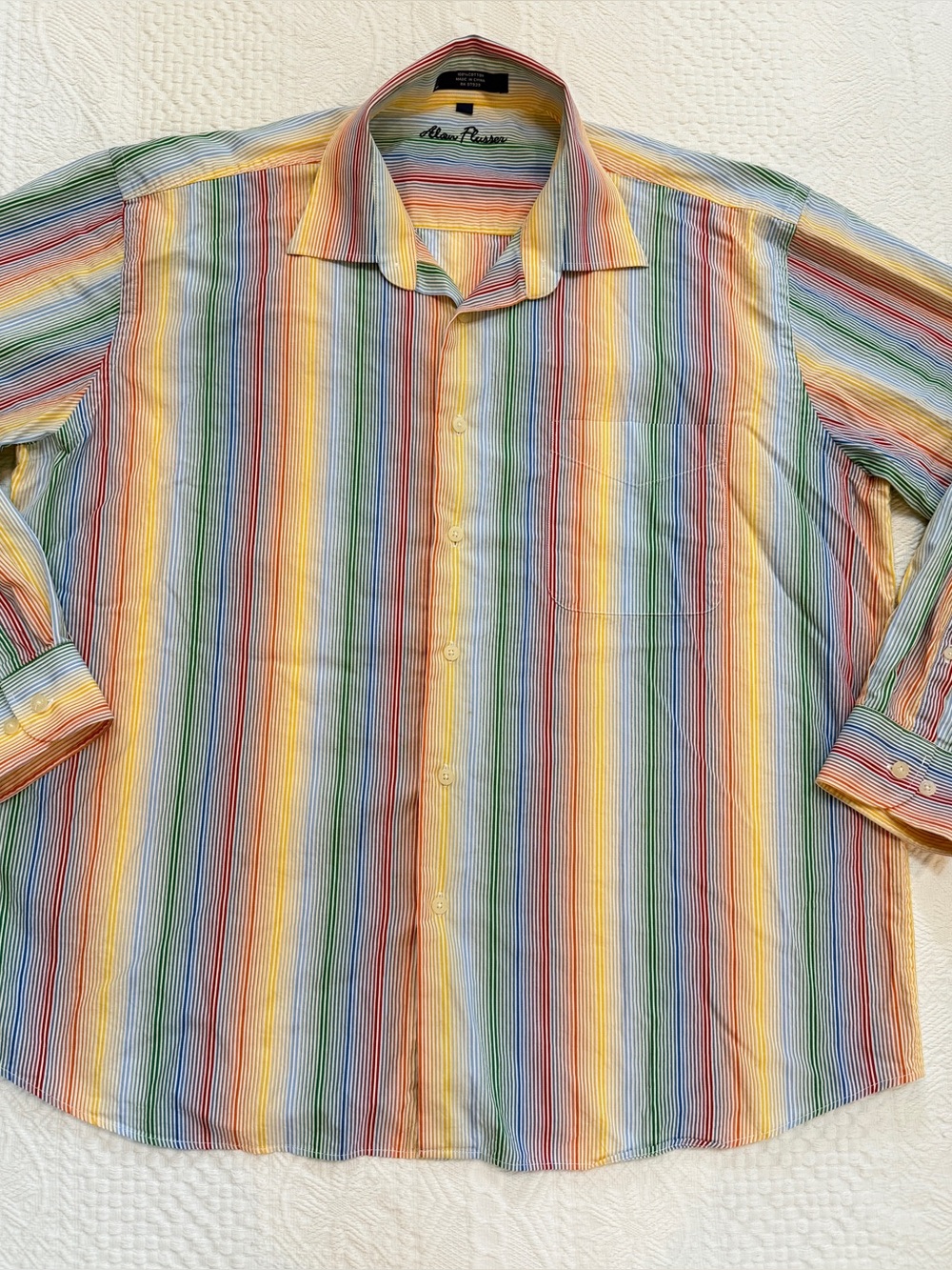 Alan Flusser Colorful Rainbow Button Down Collared Shirt Men’s XL 100% Cotton
